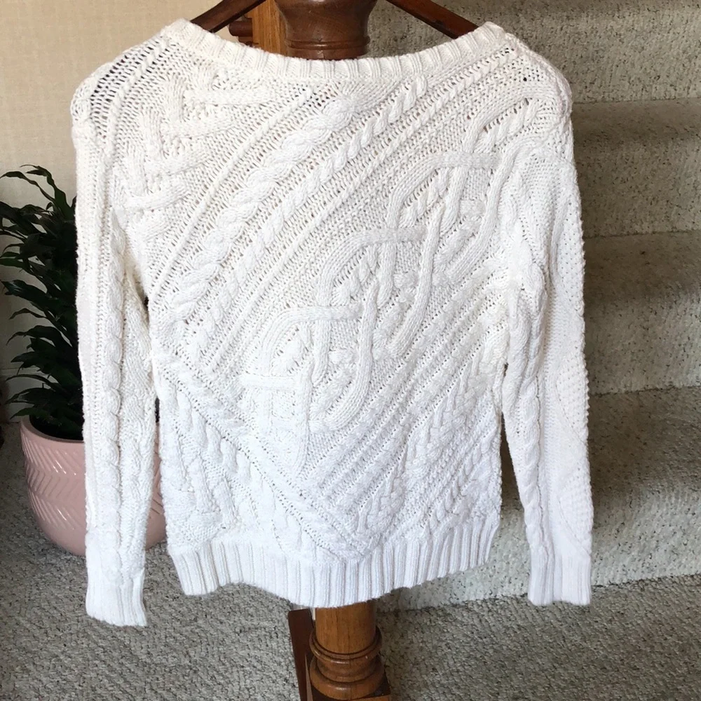Polo Ralph Lauren White Cable Knit Pop Over Sweater - Picture 5 of 12